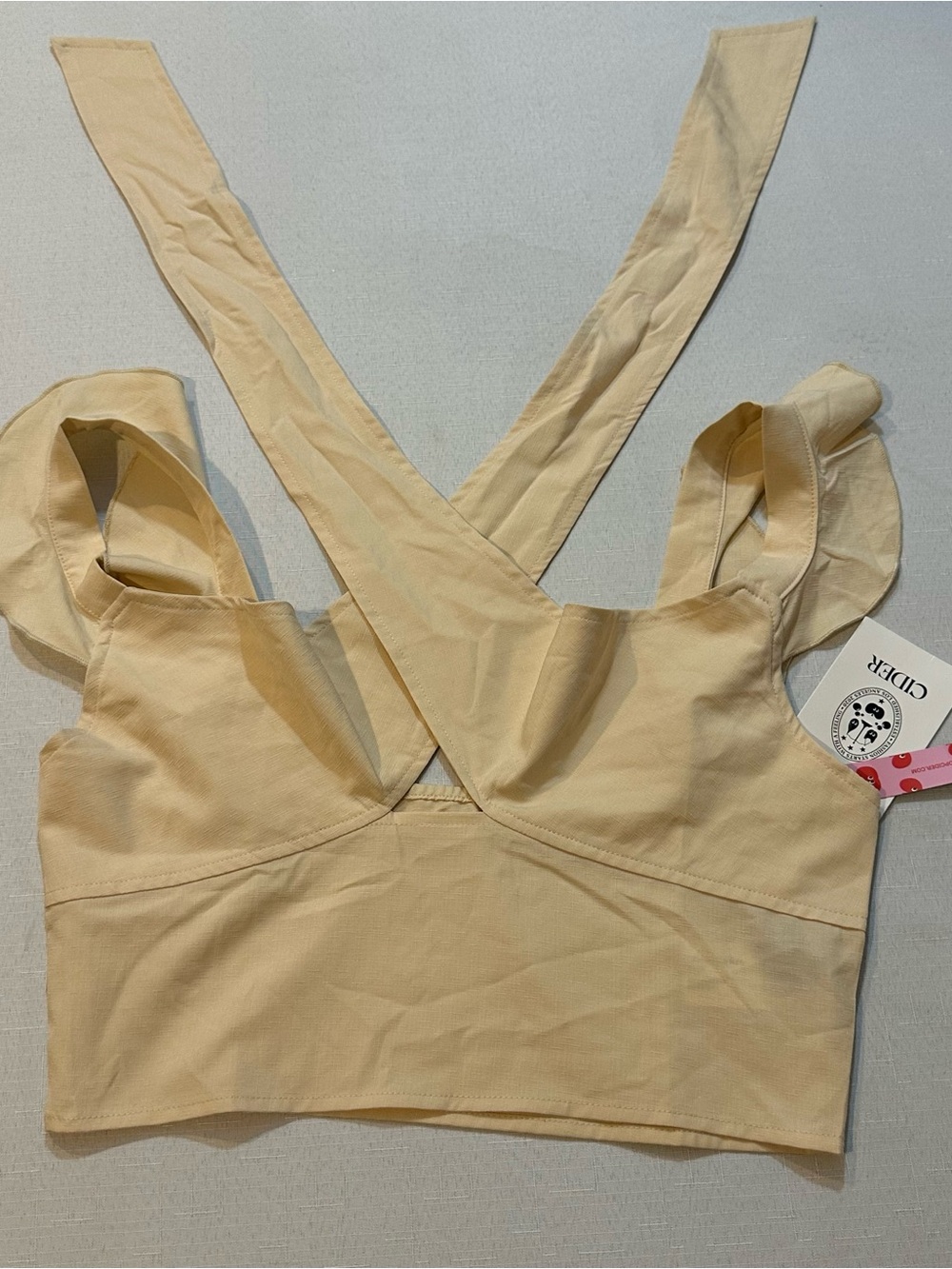 Cider Beige Tie Front Crop Top Size M NWT - Picture 2 of 15